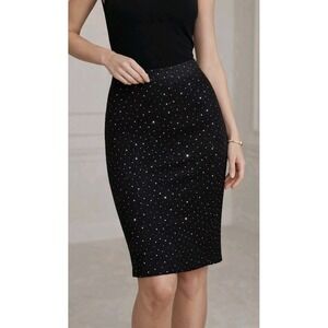 St John Couture Black Knit Pencil Skirt Studded Metallic USA Size 4 Y2K